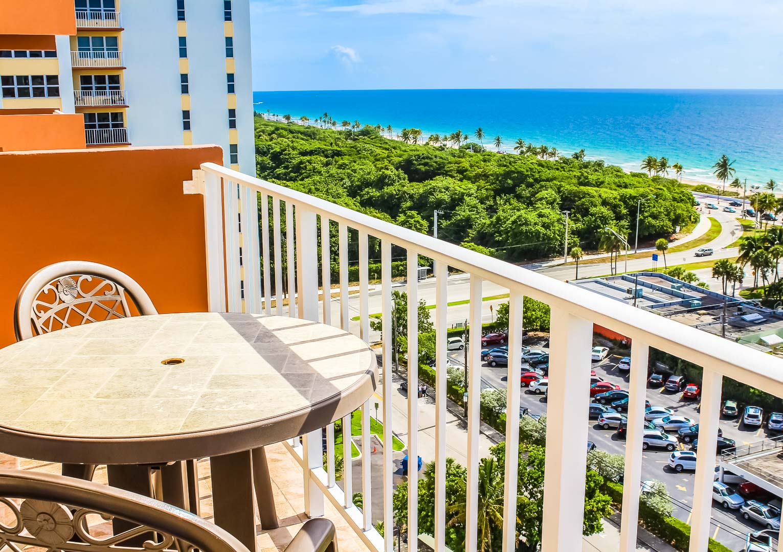 A balcony view to the beach at VRI's Ft. Lauderdale Beach Resort in Florida.